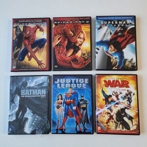 DVD Lot Spiderman 3 + 2 Superman Returns Batman Dark Knight Justice League War